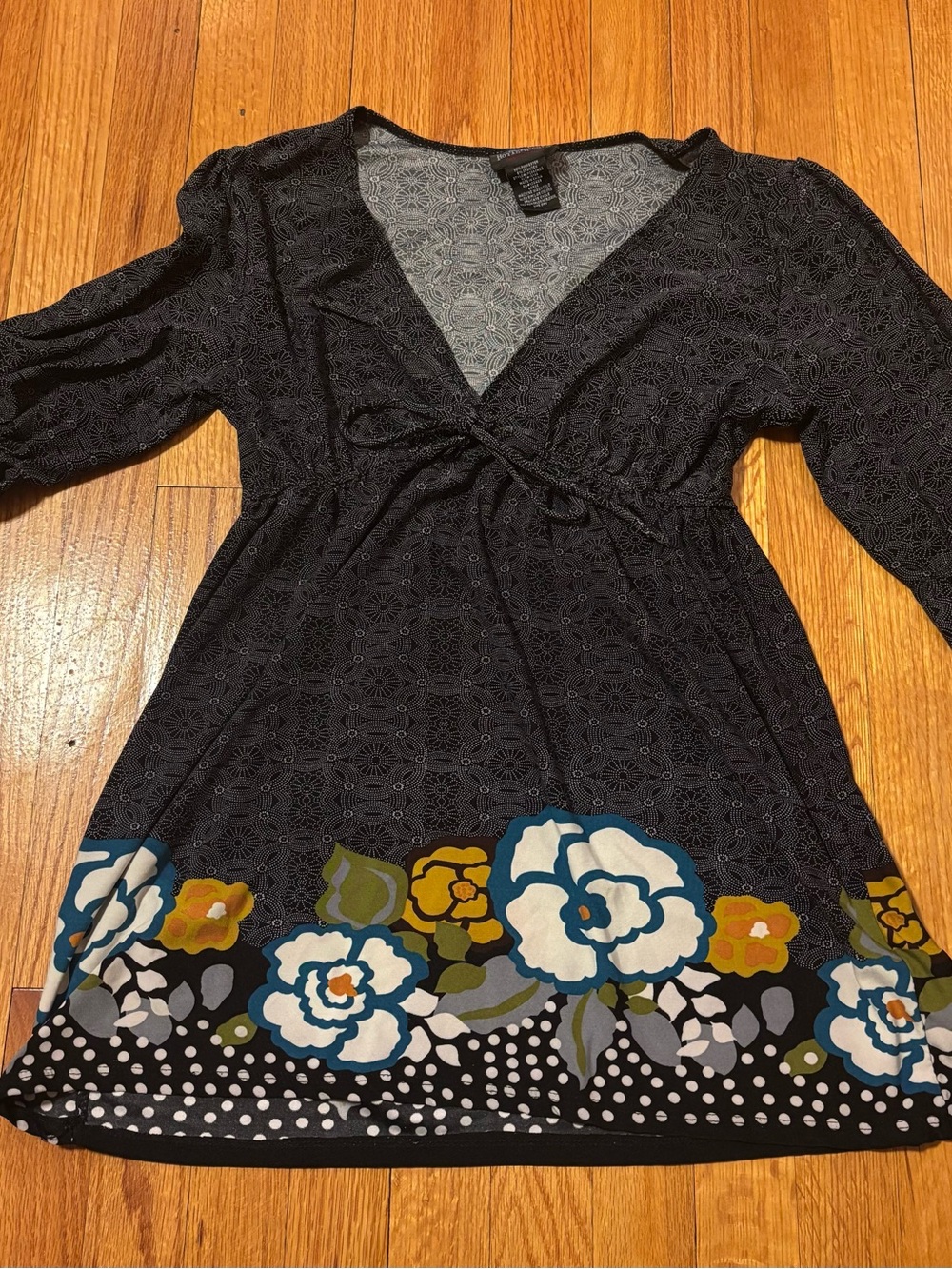 Hot Tempered Boho V-Neck Bell Sleeve Floral Polka Dot Tunic Large